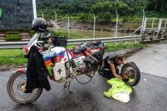 Emil getting his rear tyre fixed